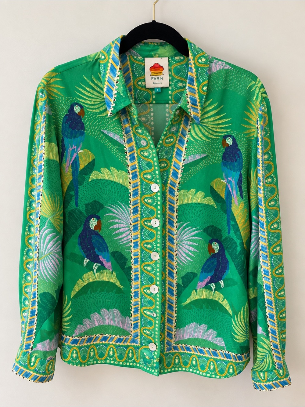 FARM Rio Macaw Scarf Green Shirt Size S